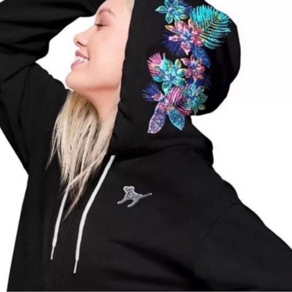 PINK Victoria's Secret Tops - PINK VS TROPICAL BLING HIBISCUS
FLORAL HOODIE LARGE